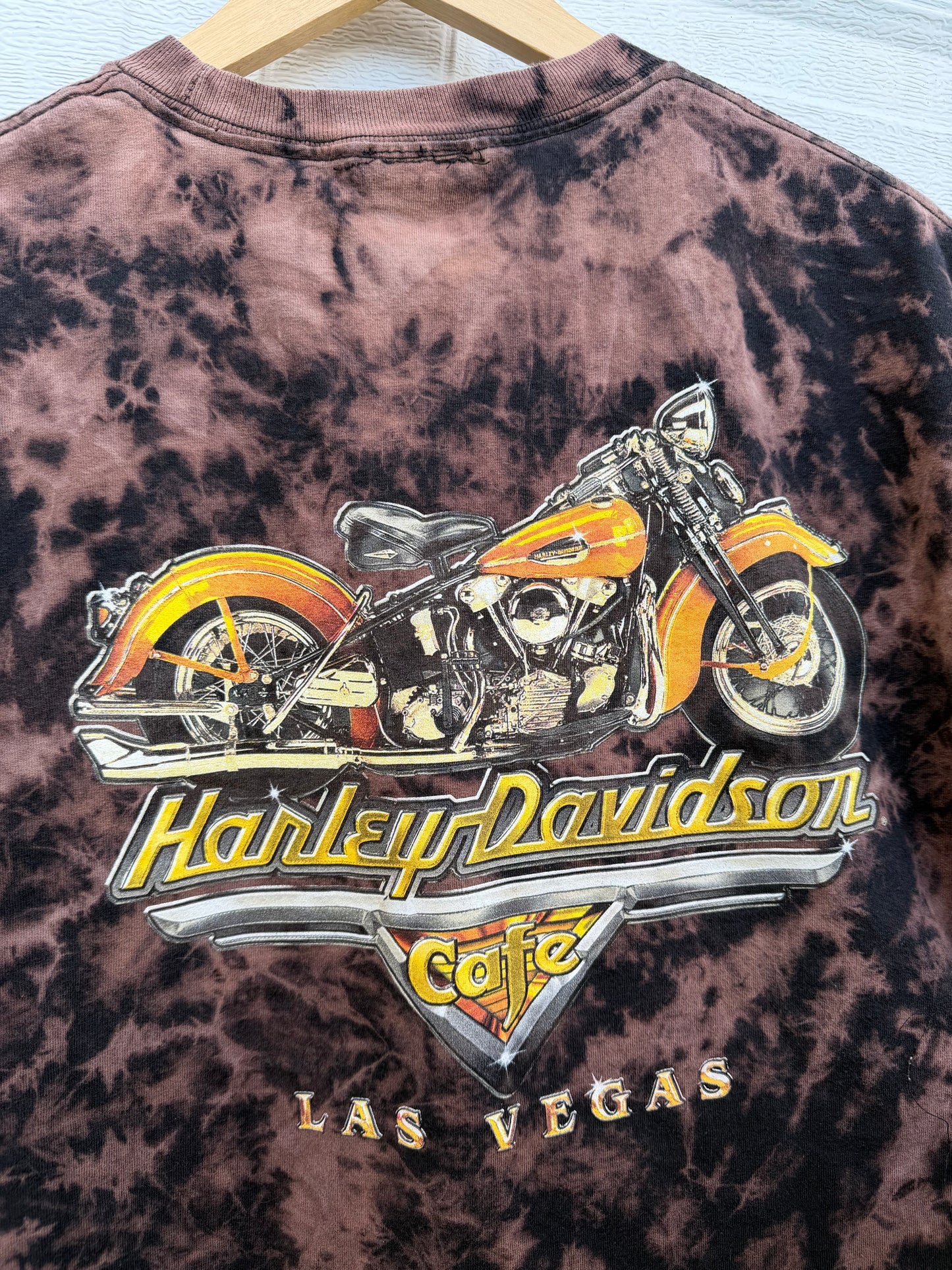 90s Harley Las Vegas Cafe Bleach Dye Tee - L