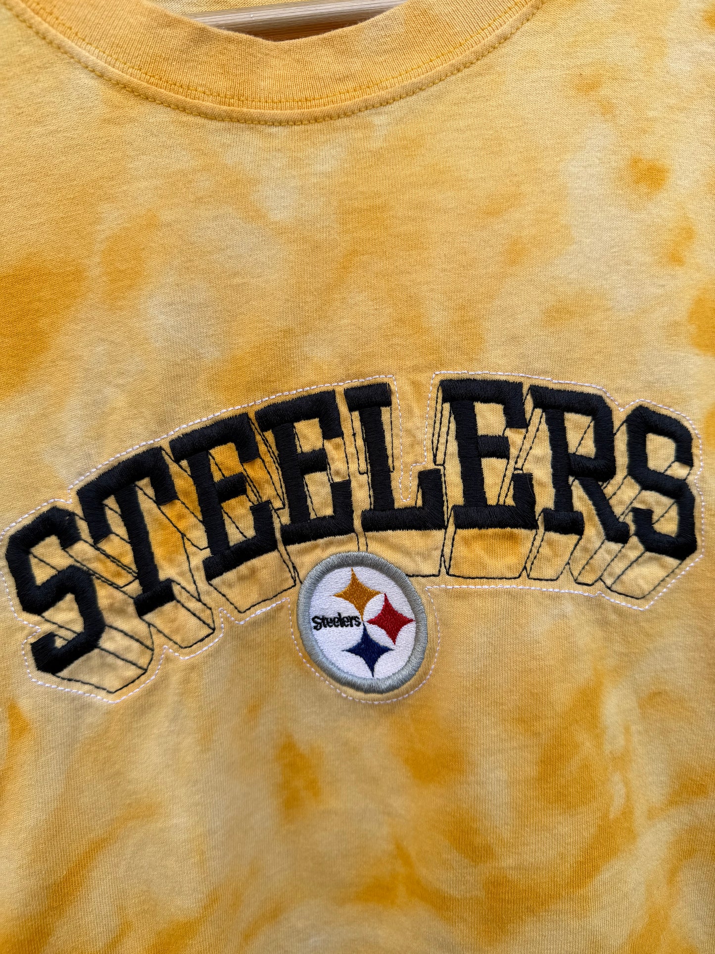 2000s Steelers Embroidered Bleach Dye Tee - L