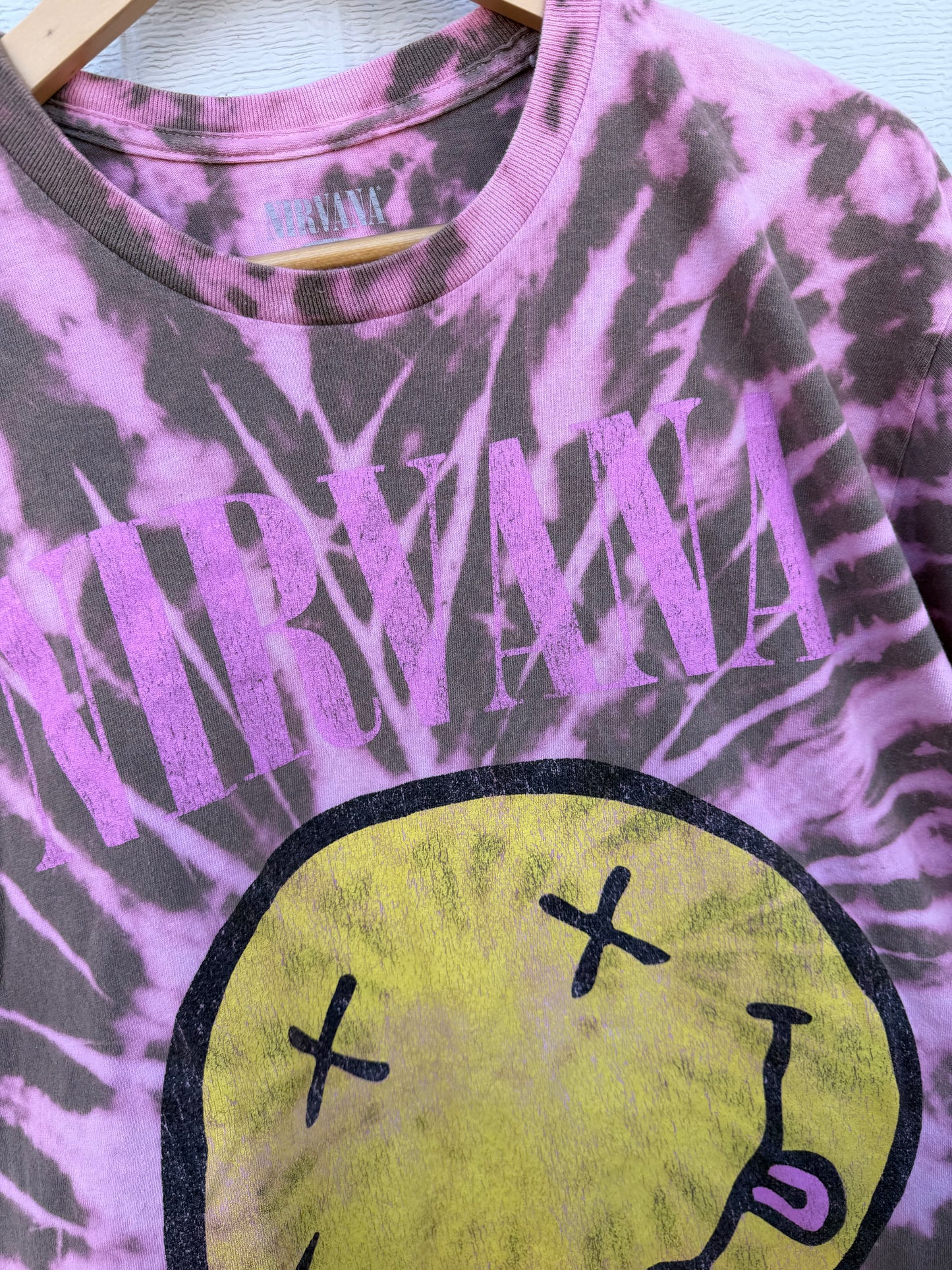 Nirvana Smiley Bleach Dye Tee - L