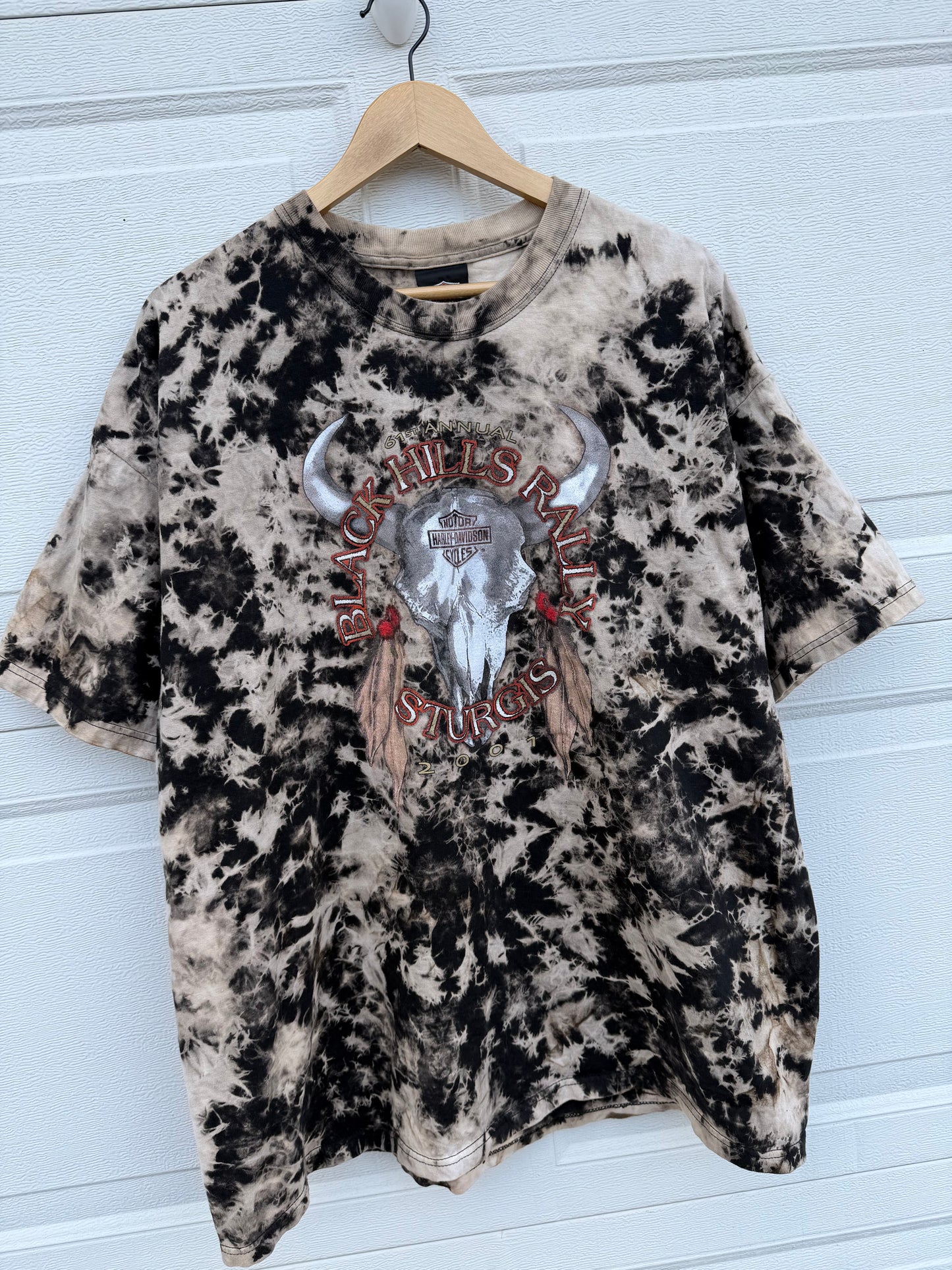 2001 Harley Black Hills Rally Sturgis Bleach Dye Tee - XXL