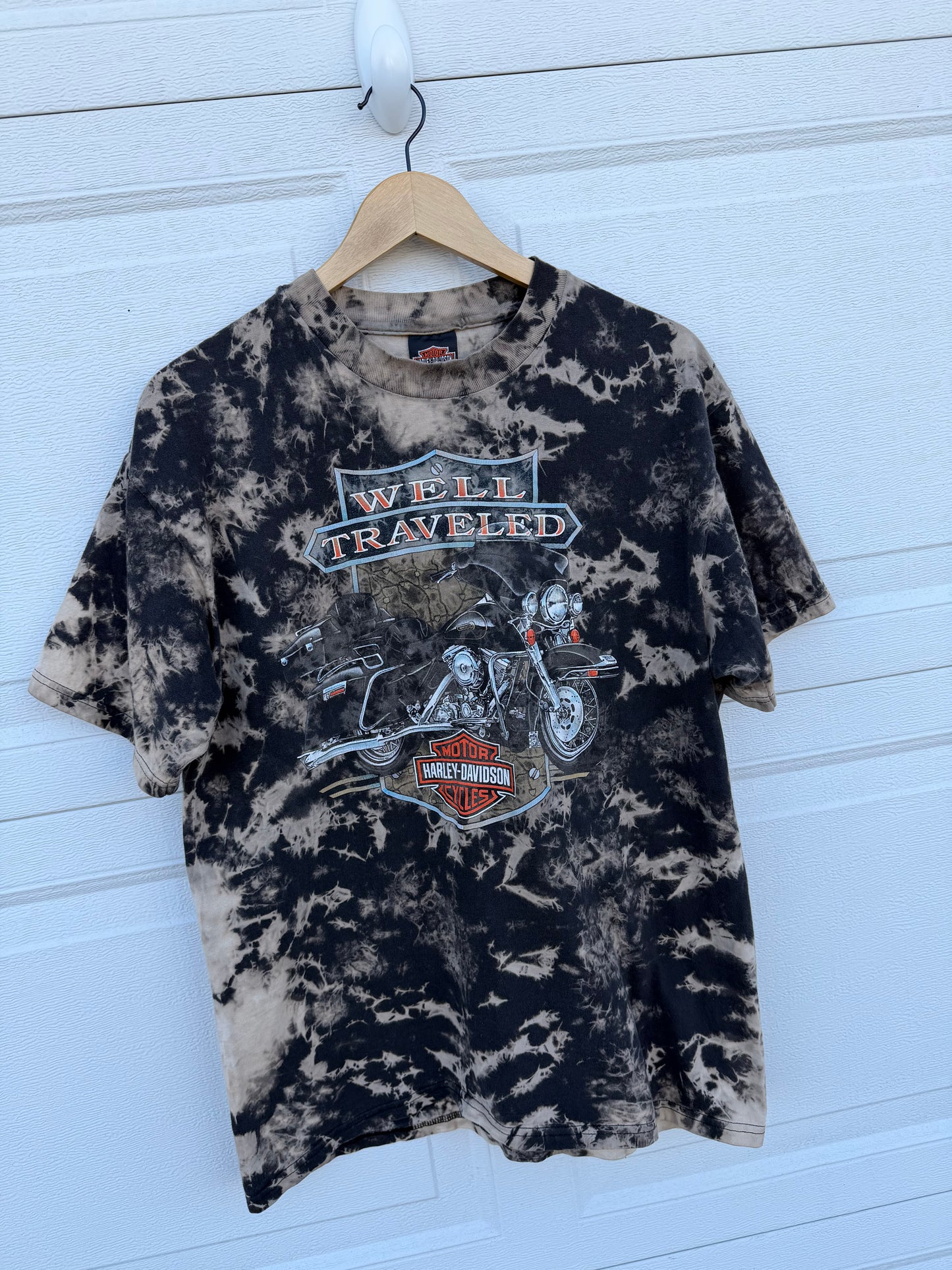 90s Harley 'Well Traveled' Bleach Dye Tee - L
