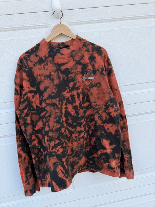 2000 Harley Mockneck Embroidered Bleach Dye Long Sleeve - XL