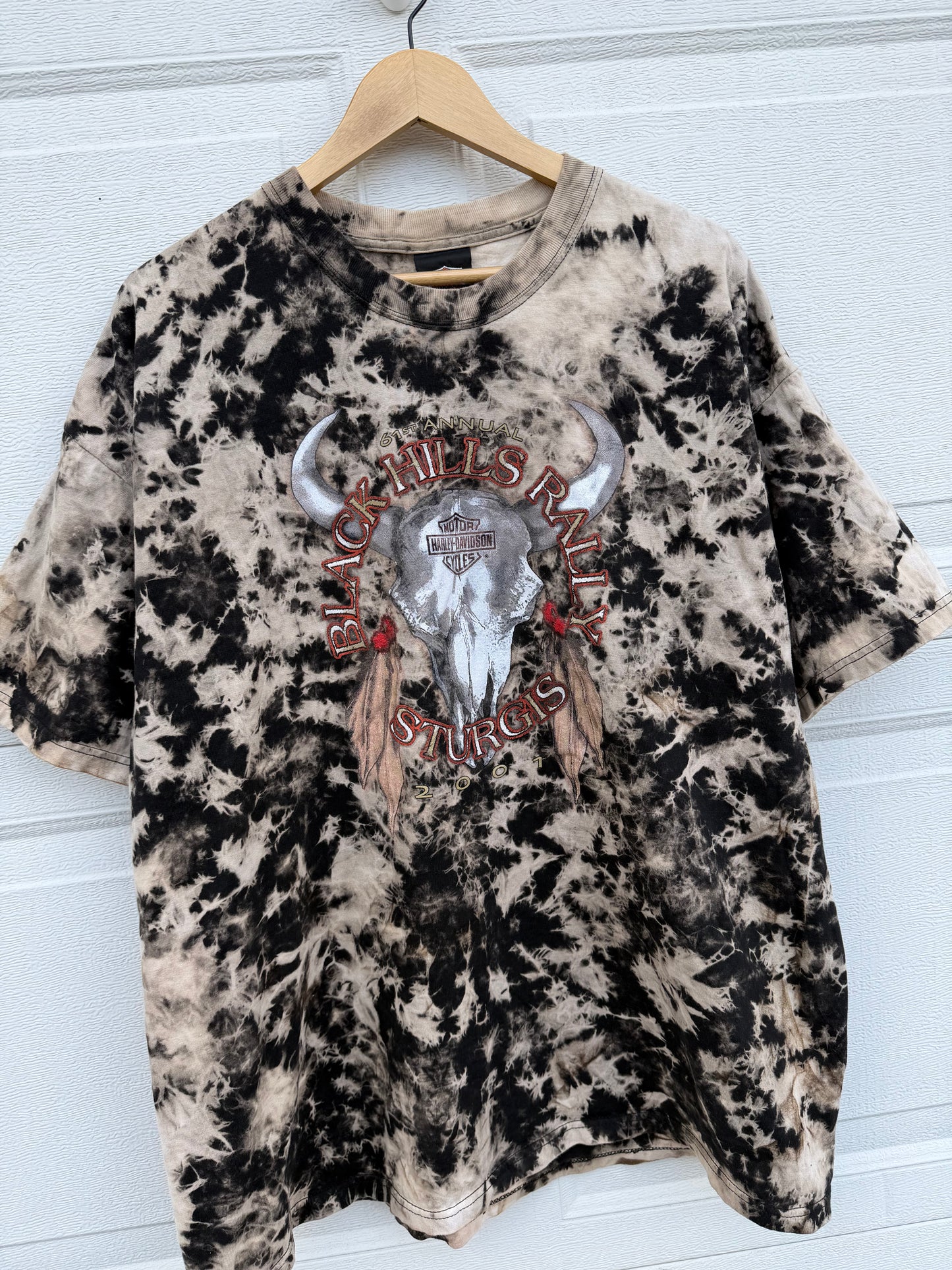 2001 Harley Black Hills Rally Sturgis Bleach Dye Tee - XXL