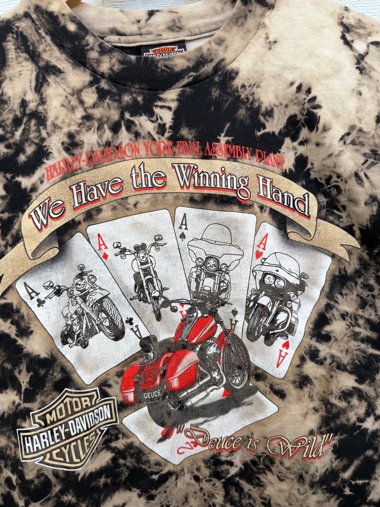 2000 Harley 'Deuce is Wild' Winning Hand Bleach Dye Tee - L