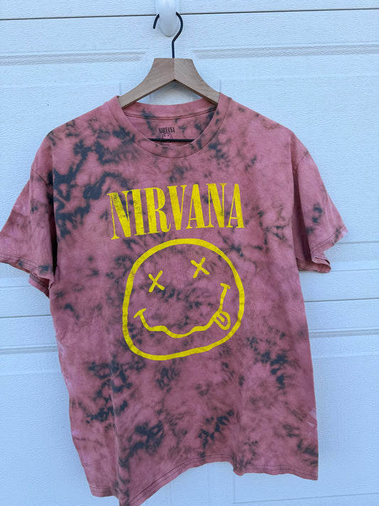 Nirvana Smiley Bleach Dye Tee - L