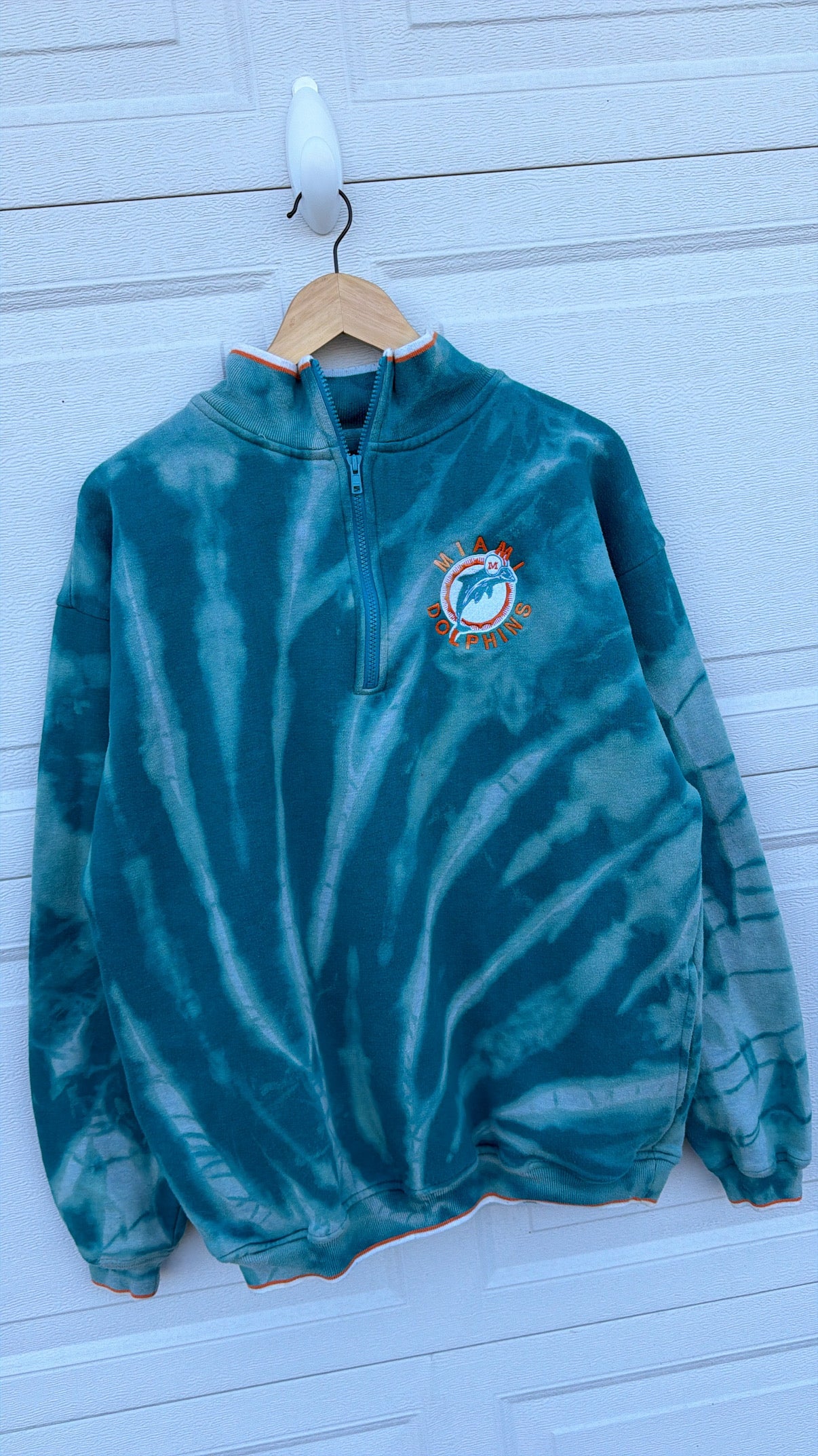 90s Dolphins 1/4 Zip Bleach Dye Sweatshirt - L