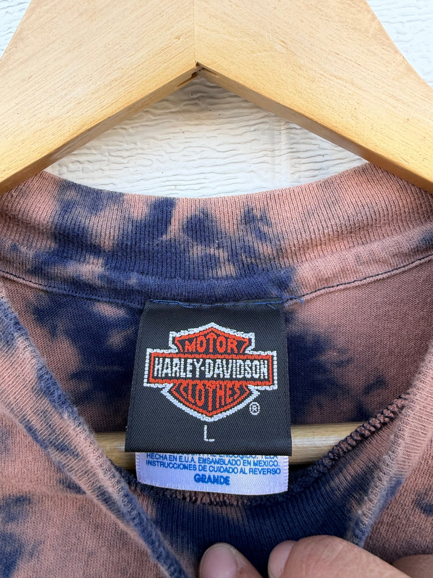 90s Harley Embroidered Bleach Dye Tee - L (Oversized)