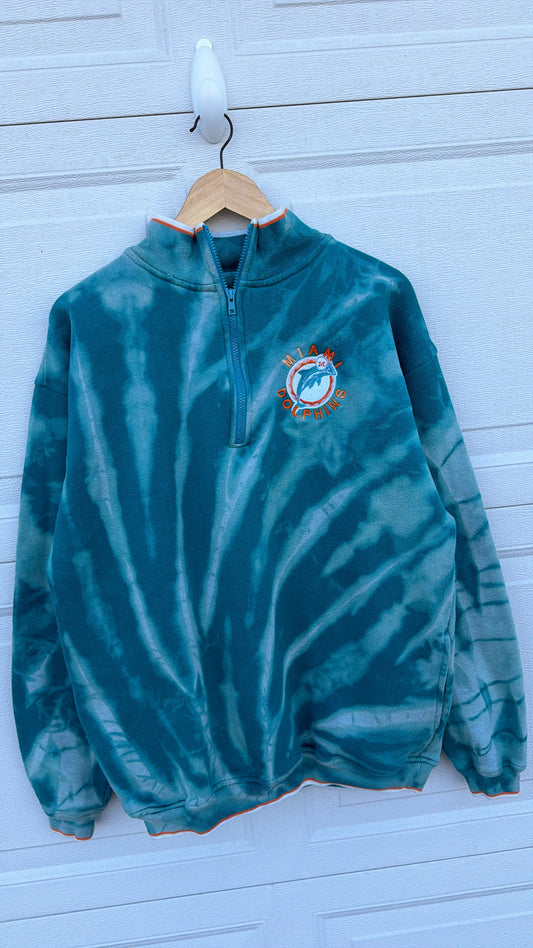 90s Dolphins 1/4 Zip Bleach Dye Sweatshirt - L