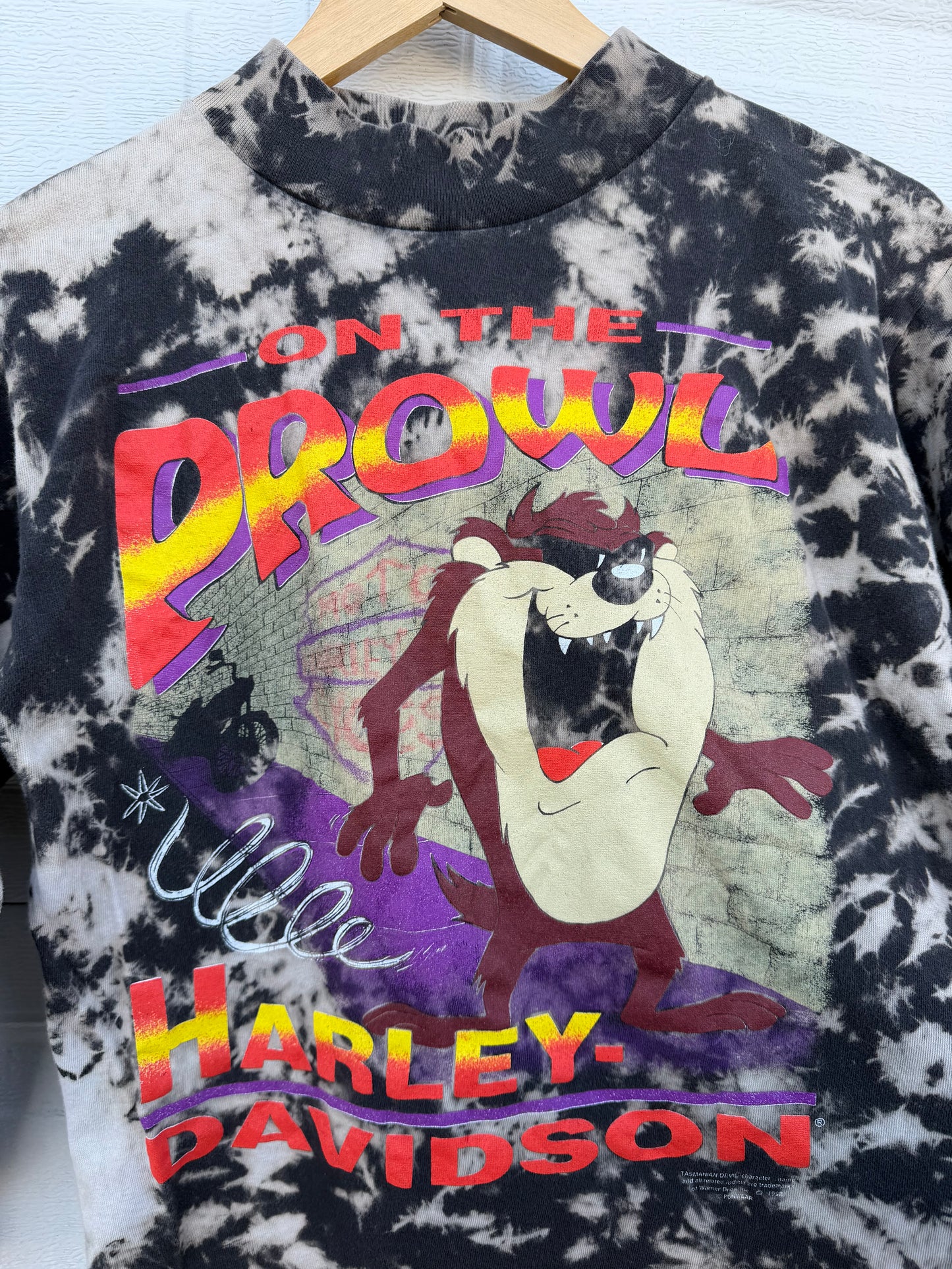 1992 Harley Taz Mockneck Bleach Dye Long Sleeve - XS