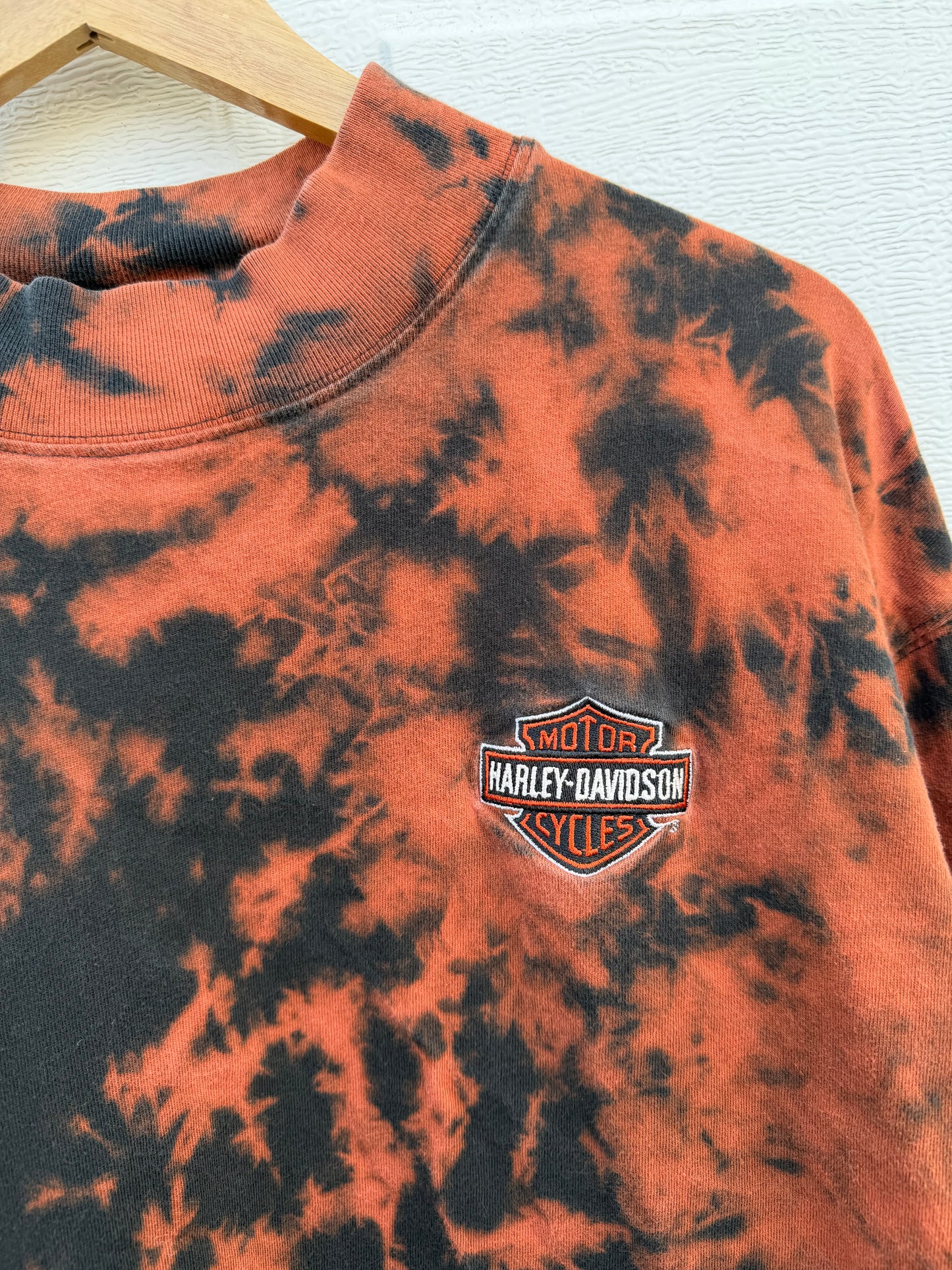 2000 Harley Mockneck Embroidered Bleach Dye Long Sleeve - XL