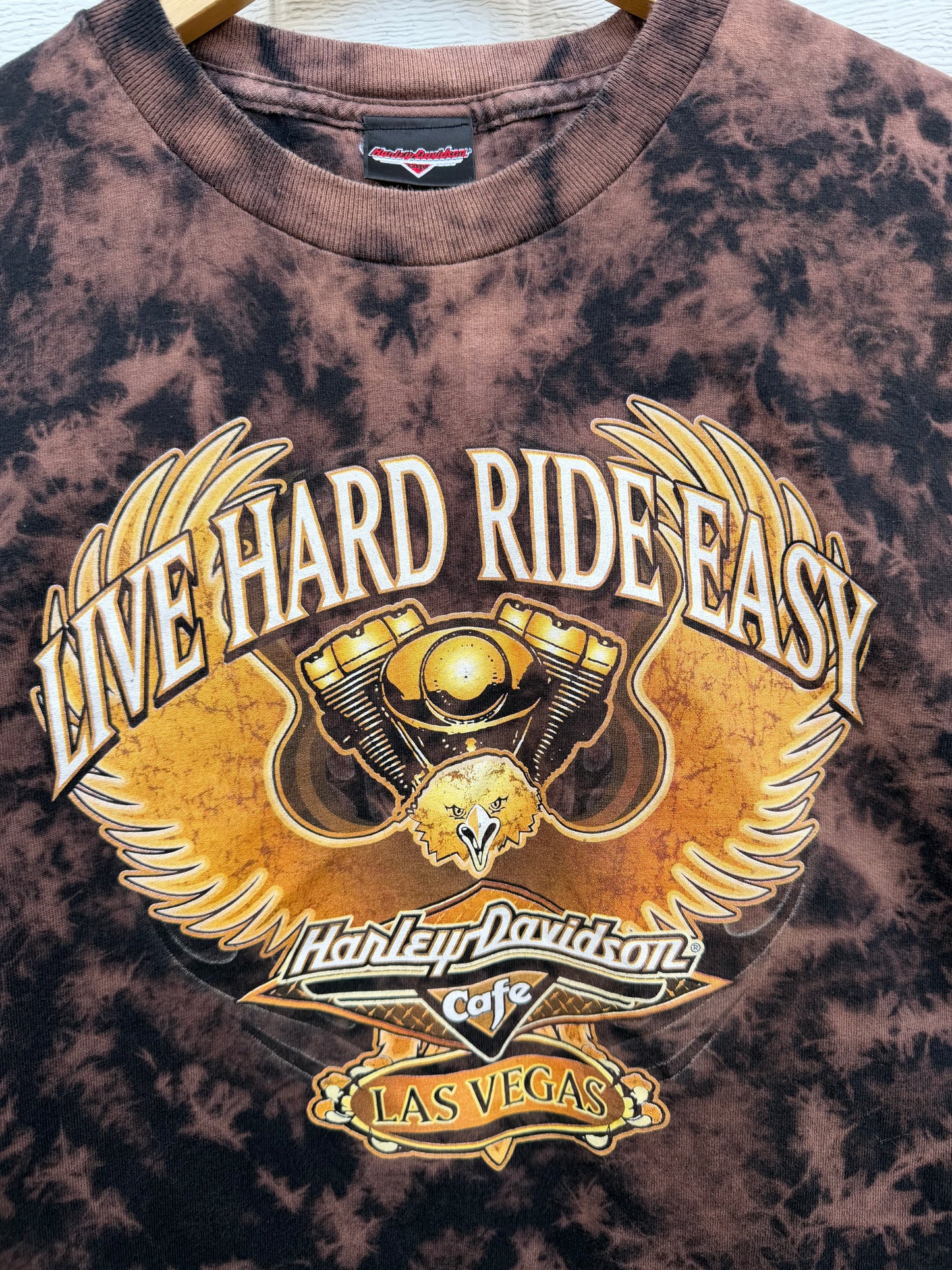 90s Harley Las Vegas Cafe Bleach Dye Tee - L