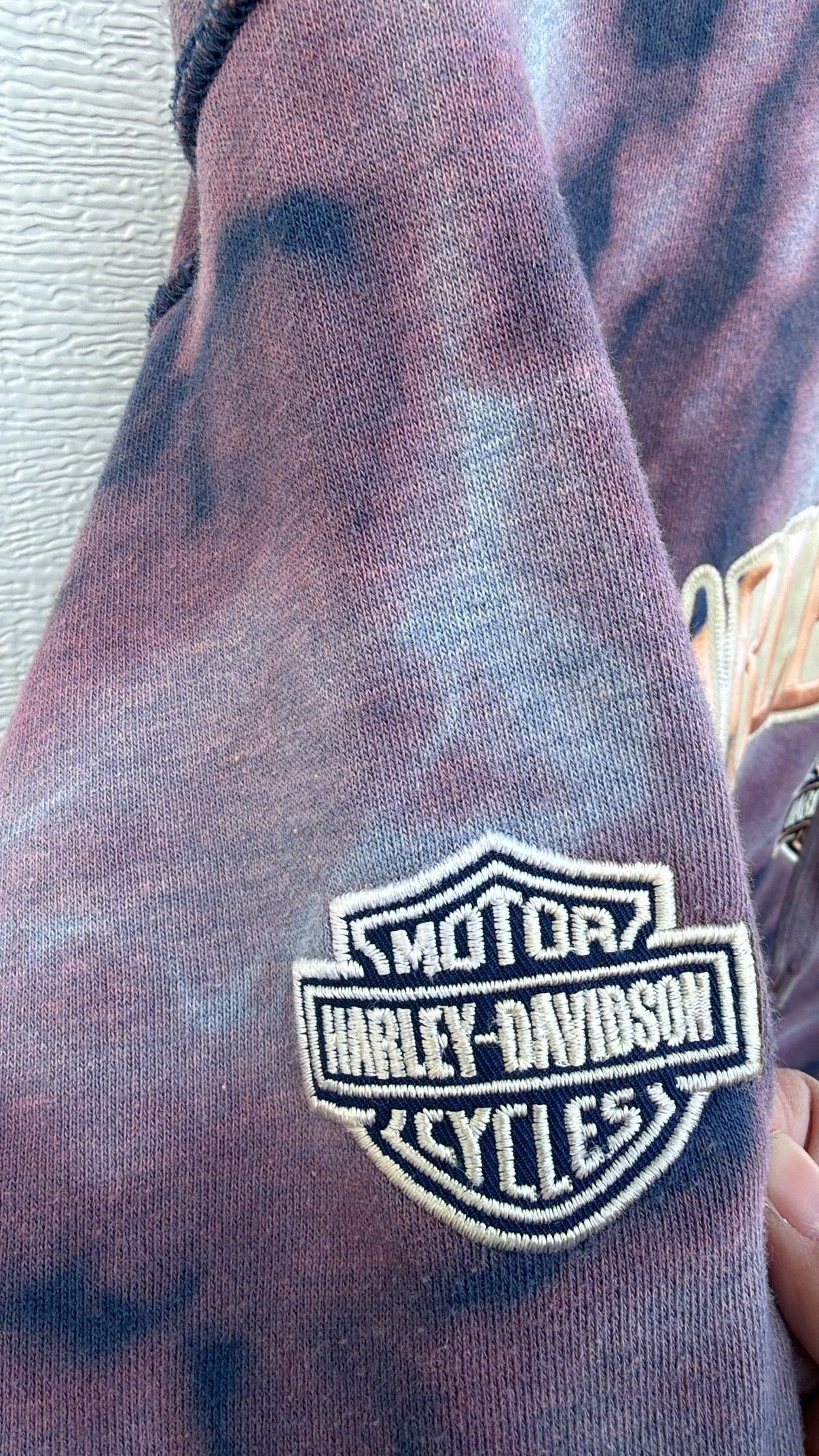 2000s Harley Embroidered Bleach Dye Hoodie - M (Oversized)