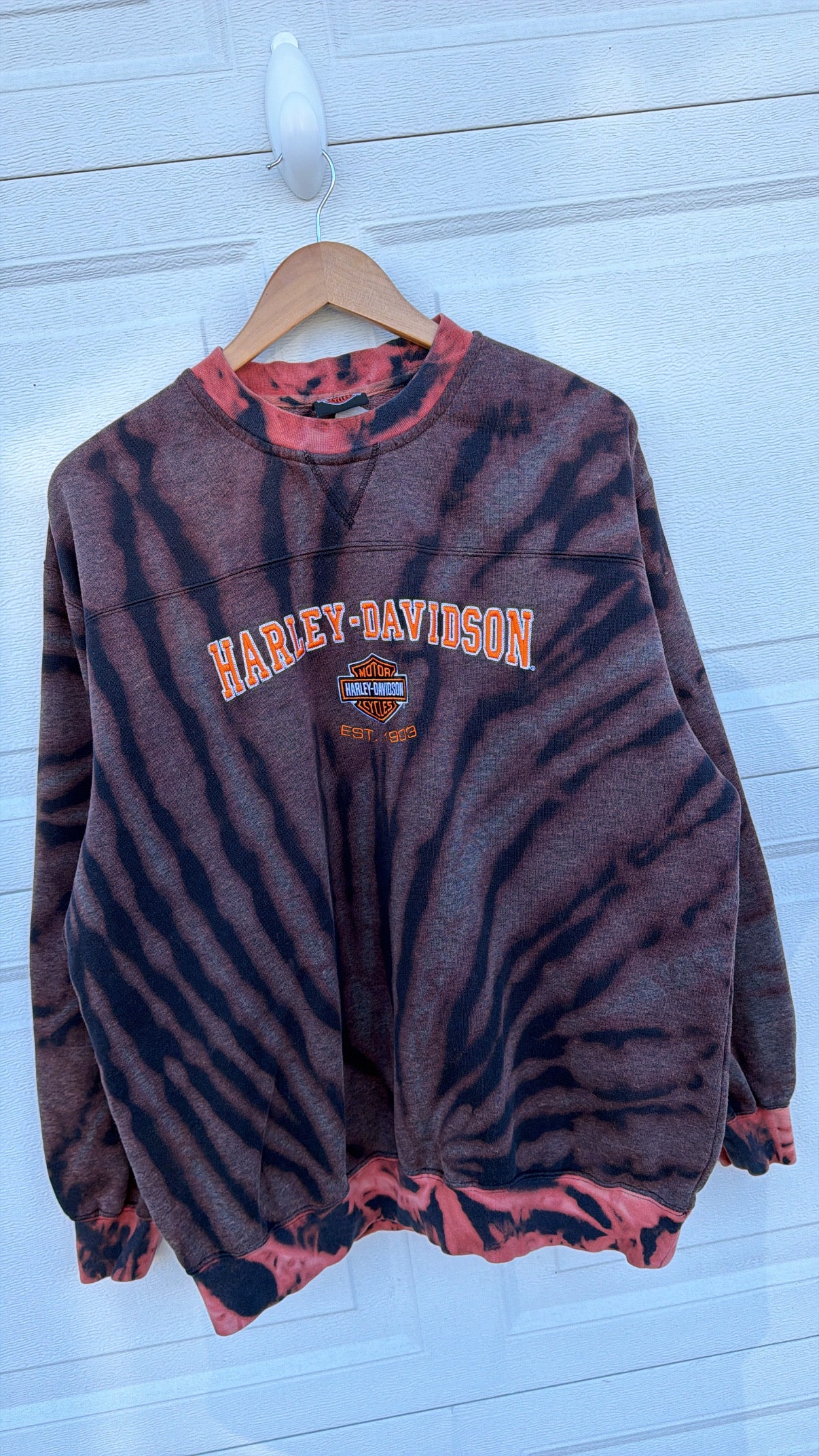 2000 Harley Embroidered Bleach Dye Crewneck - XL