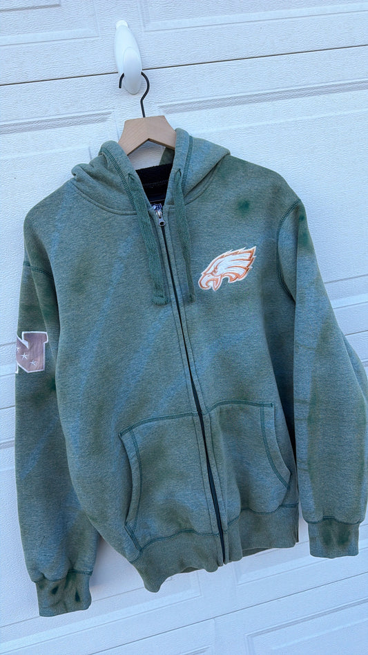 2000s Eagles Embroidered Fleece Bleach Dye Zip-Up - S