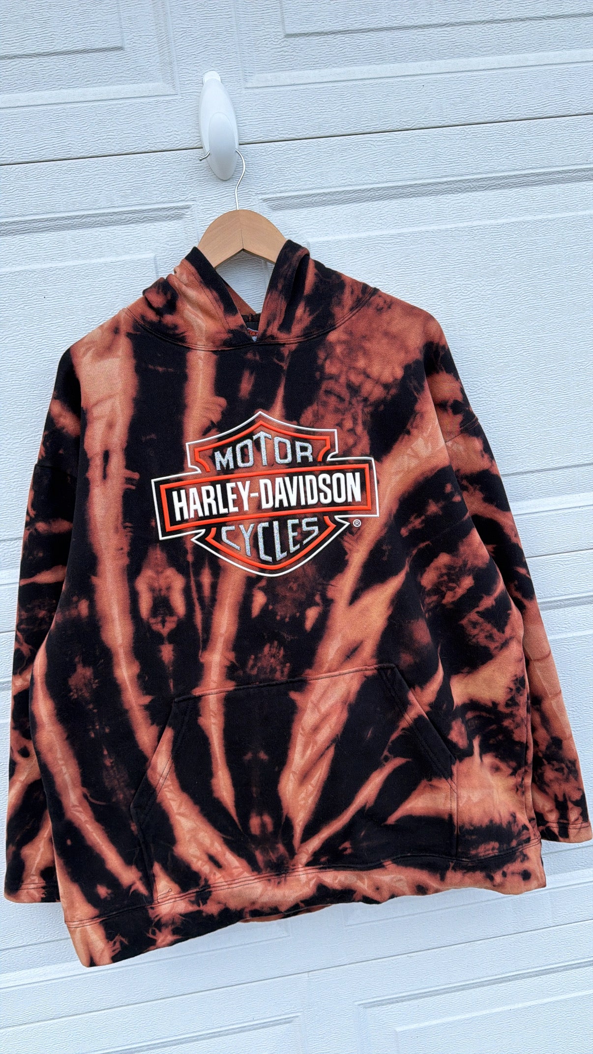 2000s Harley 3D Logo Bleach Dye Hoodie - XL