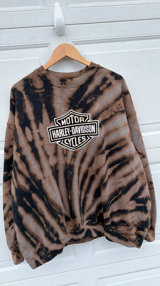 2000s Harley Embroidered Bleach Dye Crewneck - XXL