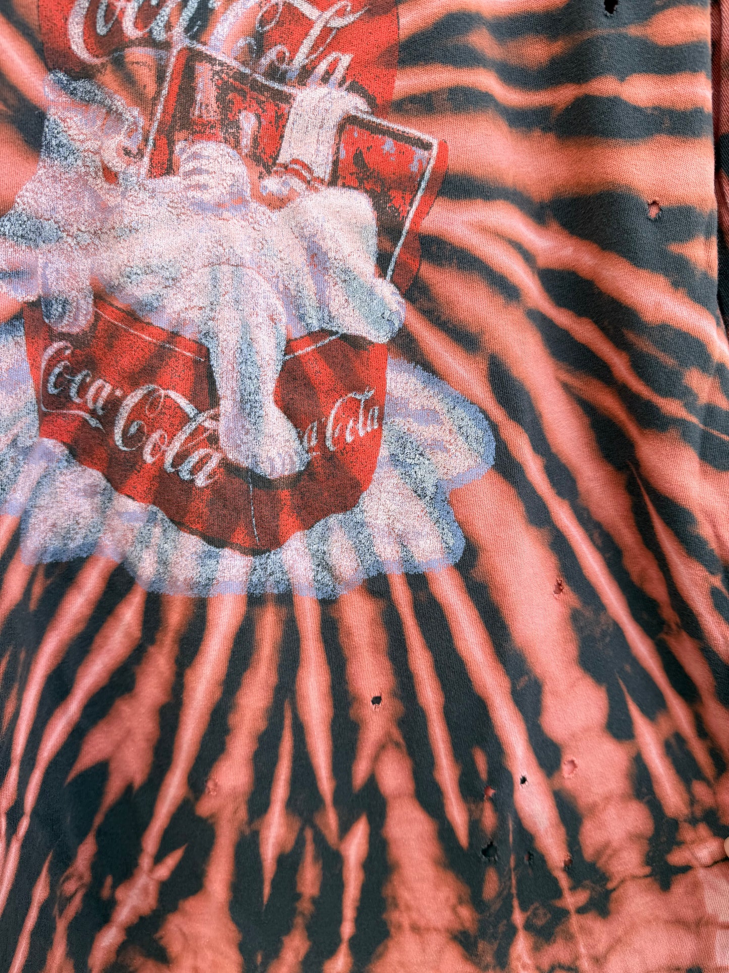 Coca-Cola Polar Bear Distressed Bleach Dye Tee - L