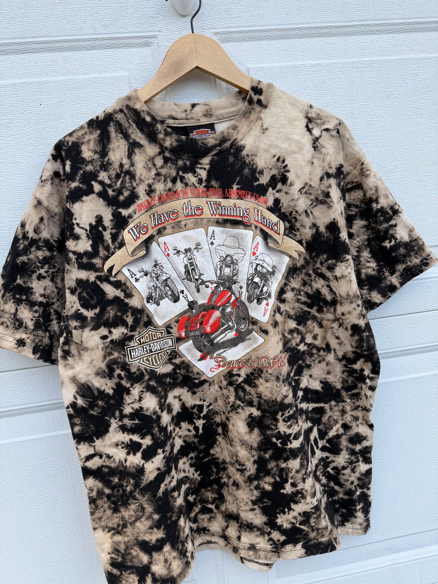 2000 Harley 'Deuce is Wild' Winning Hand Bleach Dye Tee - L
