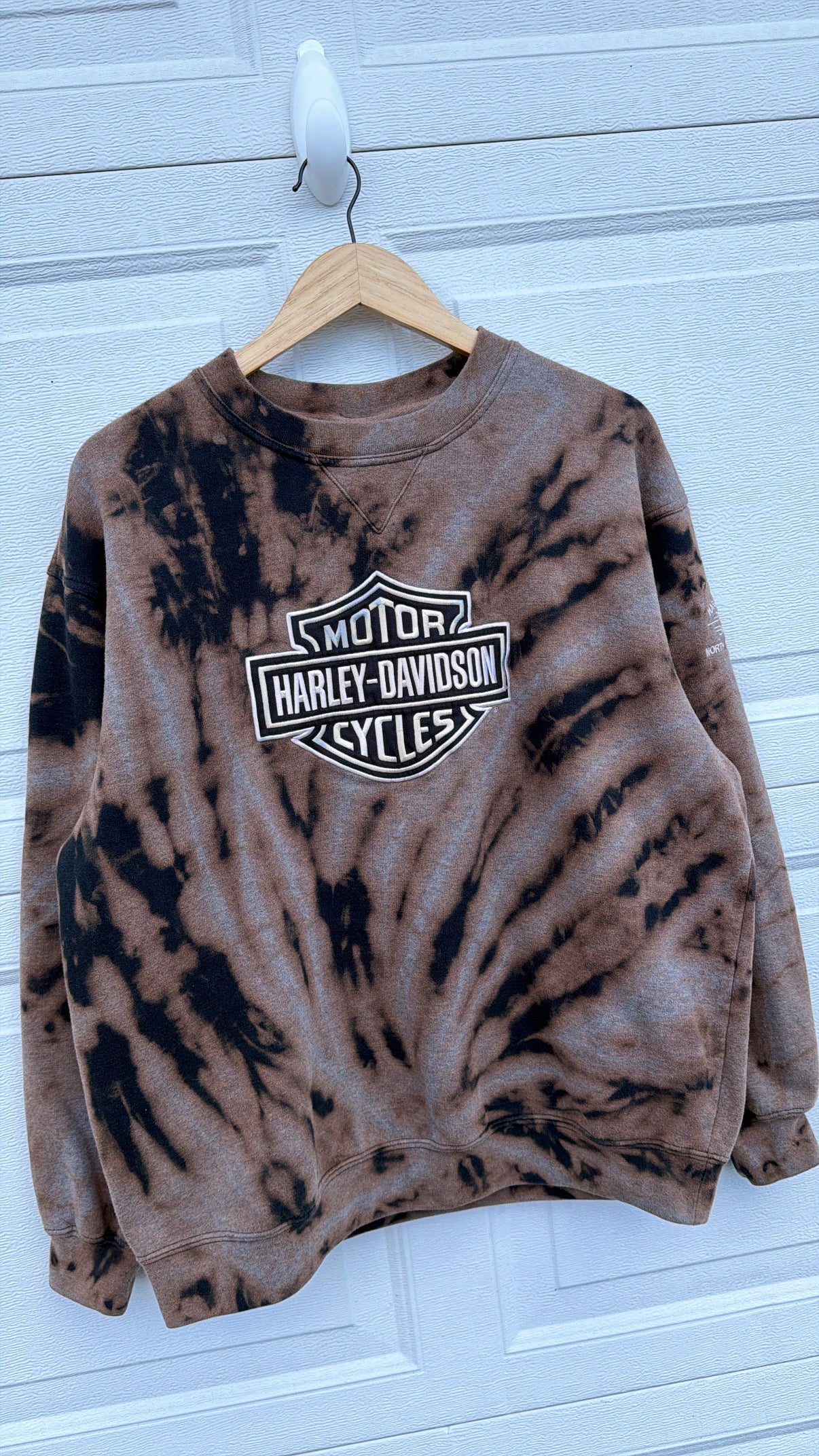 2000s Harley Embroidered Bleach Dye Crewneck - L
