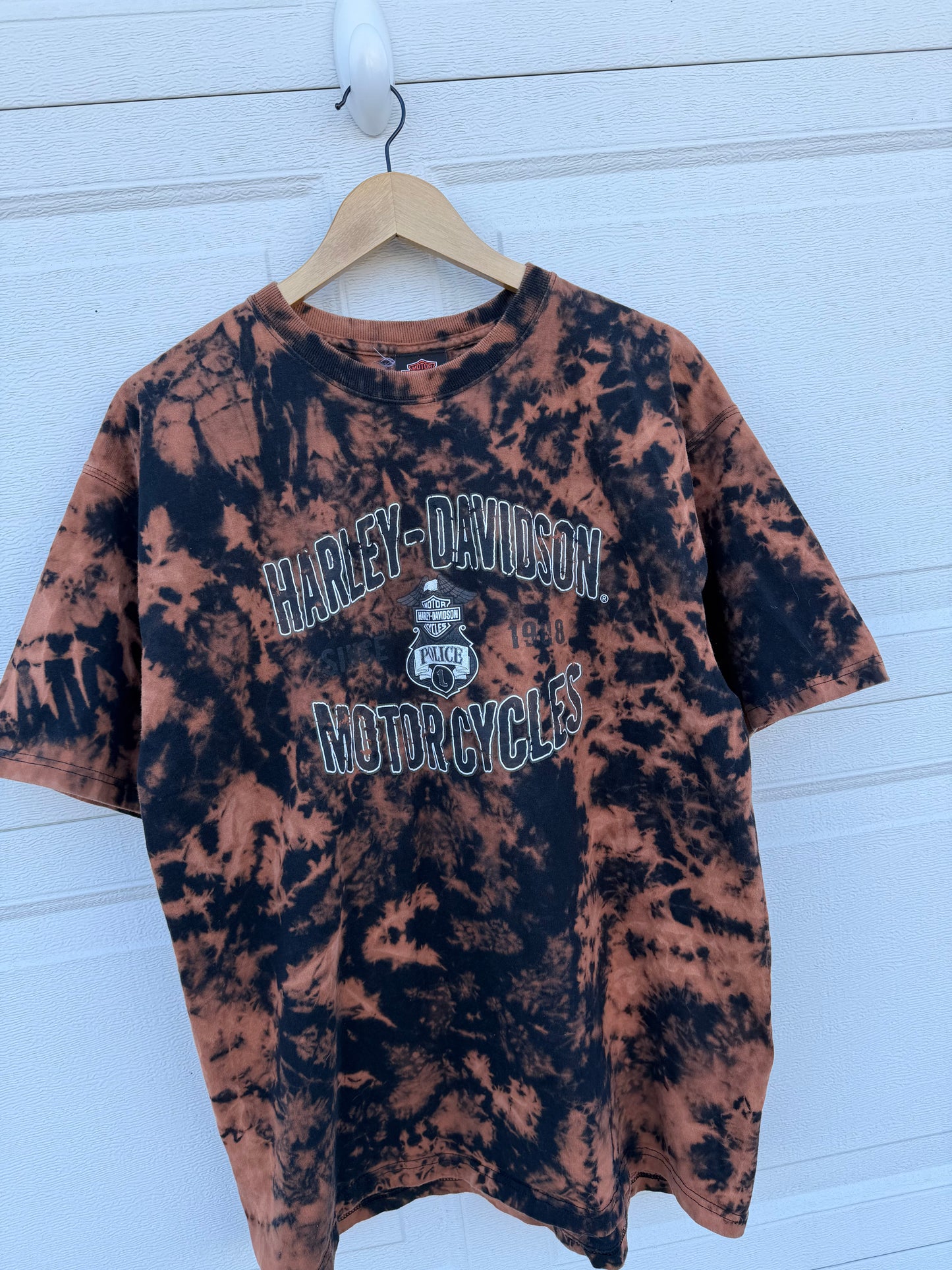 2000s Harley Police Bleach Dye Tee - XL