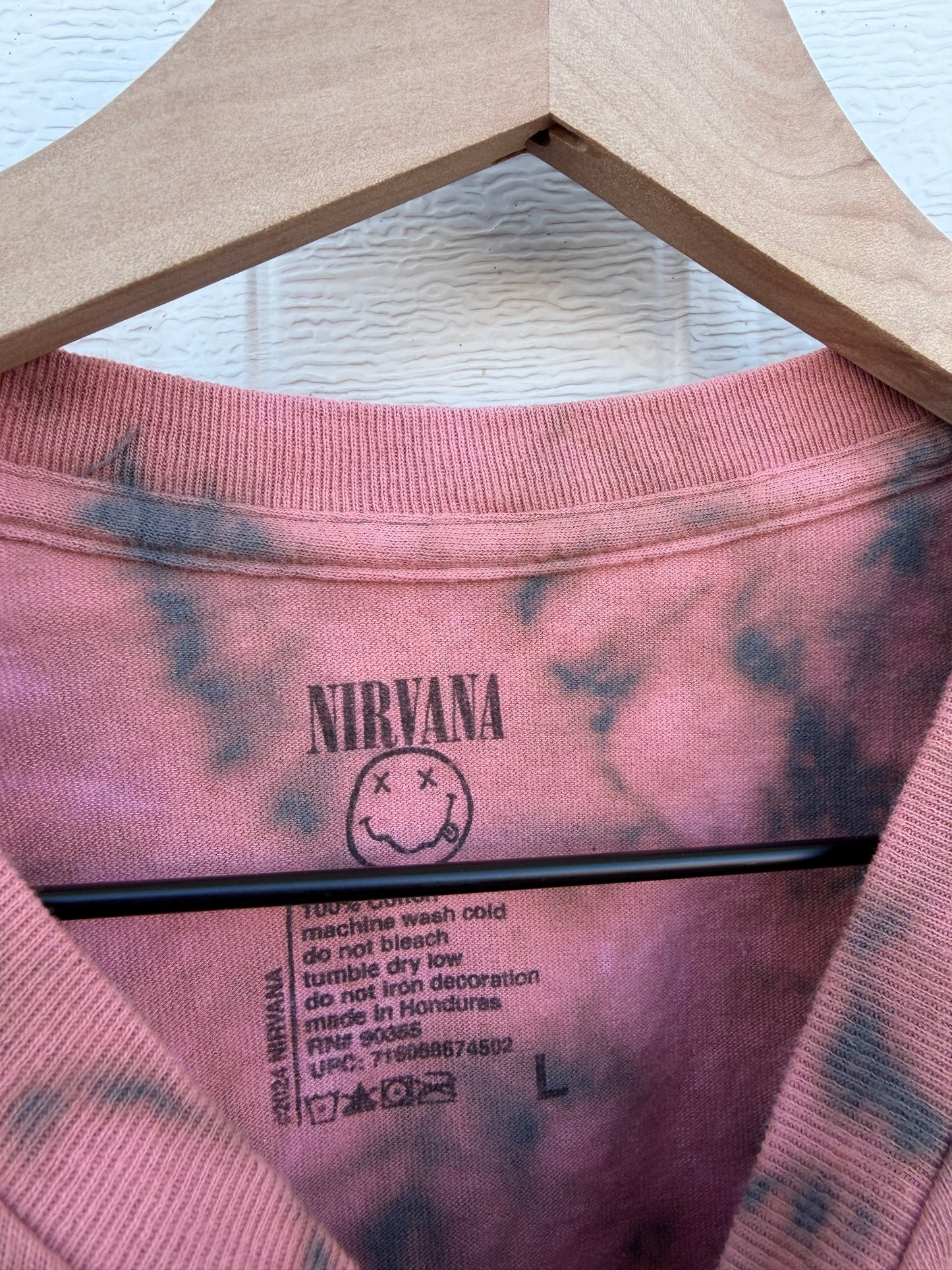 Nirvana Smiley Bleach Dye Tee - L
